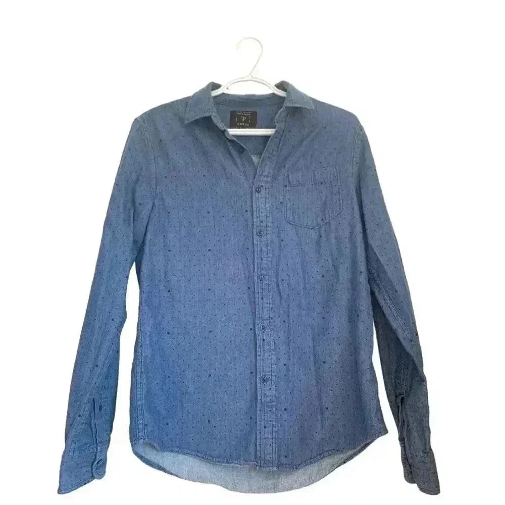 Guess women’s denim shirt with geometric pattern, lightweight denim